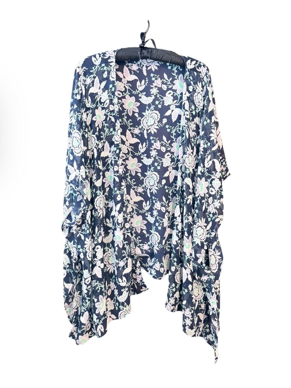Lane Bryant Flowy Chiffon Lightweight Resort Collection Navy Floral Sheer Kimono